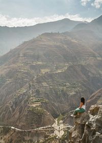 High angle view of man on mountain