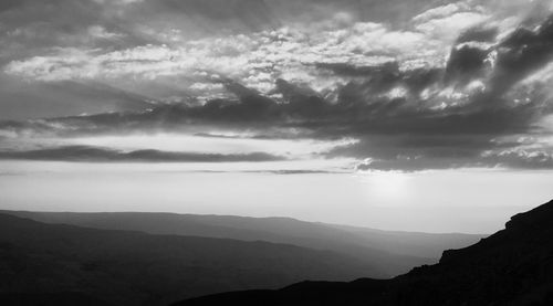 Scenic view of silhouette mountains against sky