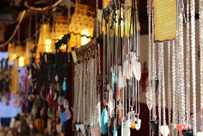 Necklaces hanging in market