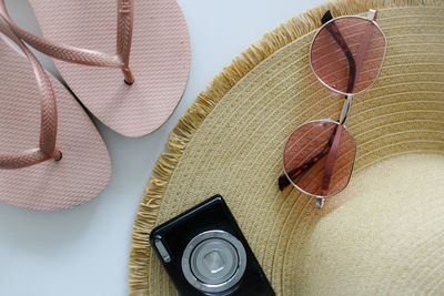 High angle view of personal accessories on table