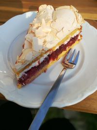 Close-up of cake in plate on table