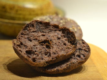 Close-up of chocolate cake on table