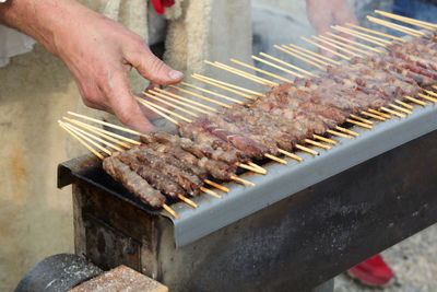 Close-up of meat on barbecue grill