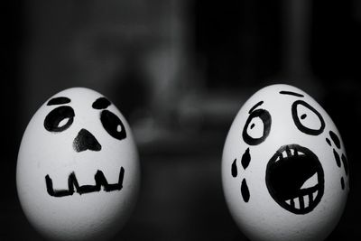 Close-up of eggs with anthropomorphic face