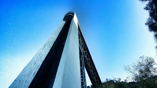 Low angle view of built structure against clear blue sky