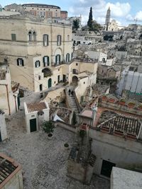 High angle view of buildings in city