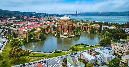 High angle view of buildings in city