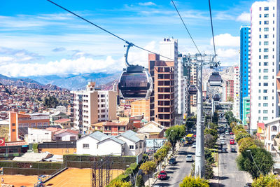 City street and buildings against sky