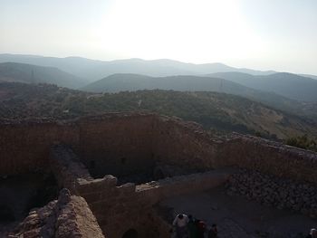 High angle view of mountain range against sky