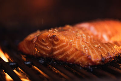 Nice piece of salmon on the grill.