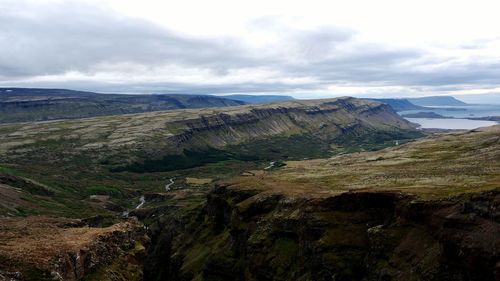 Scenic view of landscape against cloudy sky