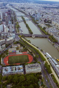 High angle view of cityscape against sky