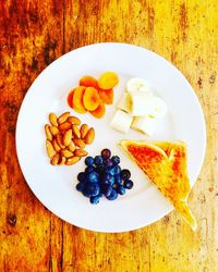 High angle view of breakfast served on table