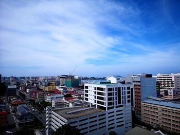 High angle view of buildings against sky