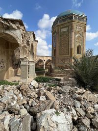 Low angle view of old ruins against sky