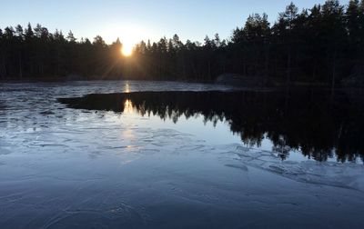 Scenic view of lake at sunset