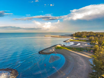 Scenic view of sea against blue sky