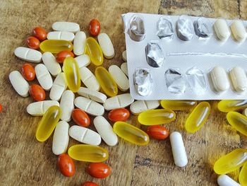 Close-up of medicines on table