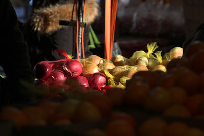 Sunlight shines on vegetables at the market