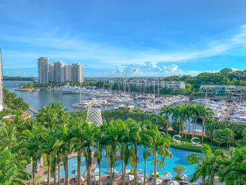 Panoramic view of buildings against cloudy sky