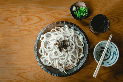 High angle view of food on table