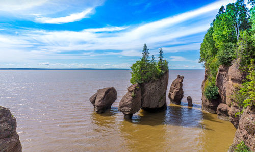 Rocks in sea against sky