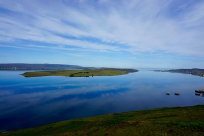 Scenic view of lake against cloudy sky