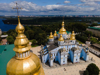 High angle view of temple building against sky