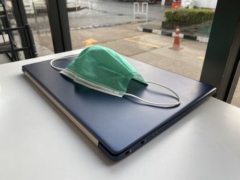 High angle view of eyeglasses on table