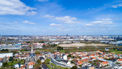 High angle view of townscape against sky