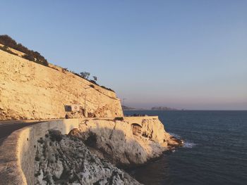 Scenic view of sea against clear sky