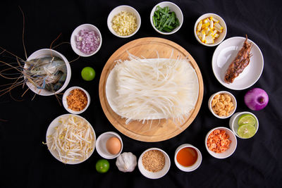 High angle view of breakfast on table