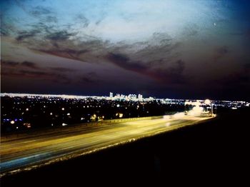 Light trails on road at night