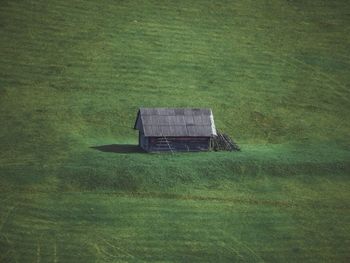 High angle view of abandoned built structure on field