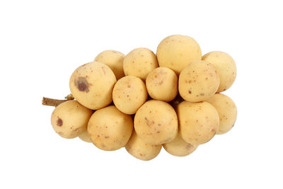 High angle view of eggs against white background