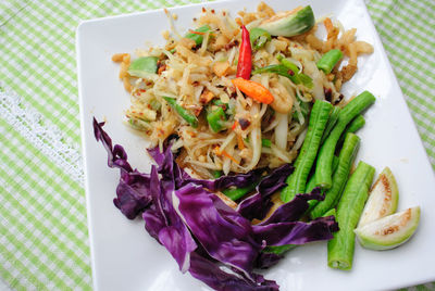 High angle view of salad in plate on table