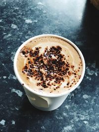 High angle view of coffee on table