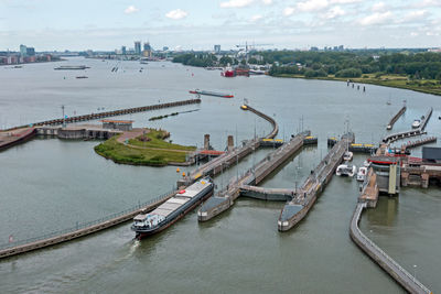 Aerial from oranje sluices in amsterdam the netherlands