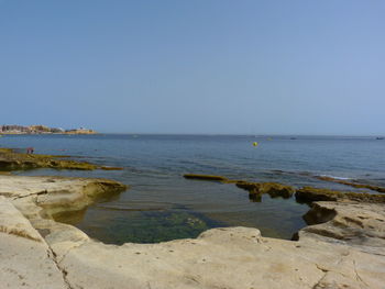 Scenic view of sea against clear sky