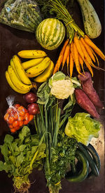 High angle view of vegetables for sale at market stall