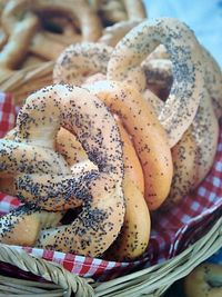 High angle view of bread in basket