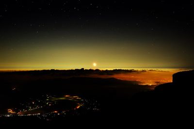 Scenic view of landscape against sky at night