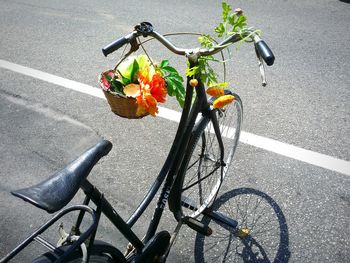 High angle view of bicycle parked on street