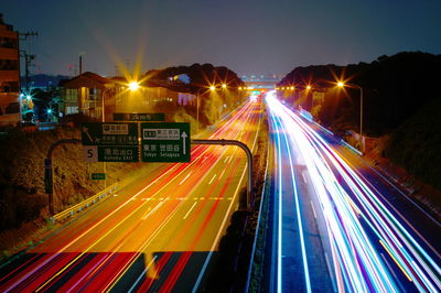 Light trails on road at night