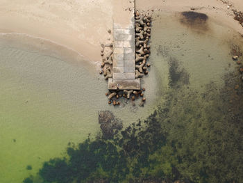 High angle view of ship on river