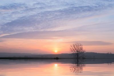 Scenic view of lake against sky during sunset