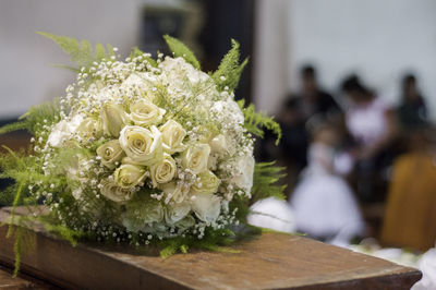 Close-up of rose bouquet on table