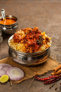 High angle view of food on table