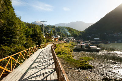 View of river passing through mountains