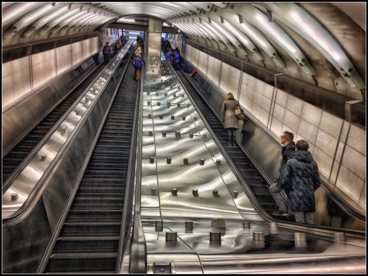 indoors, railroad station, men, people, large group of people, adults only, adult, day